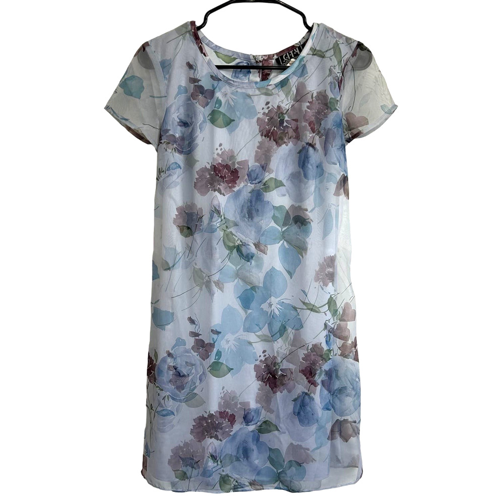City Traingles Vintage Blue Watercolor‎ Floral Shift Dress Juniors Size Small